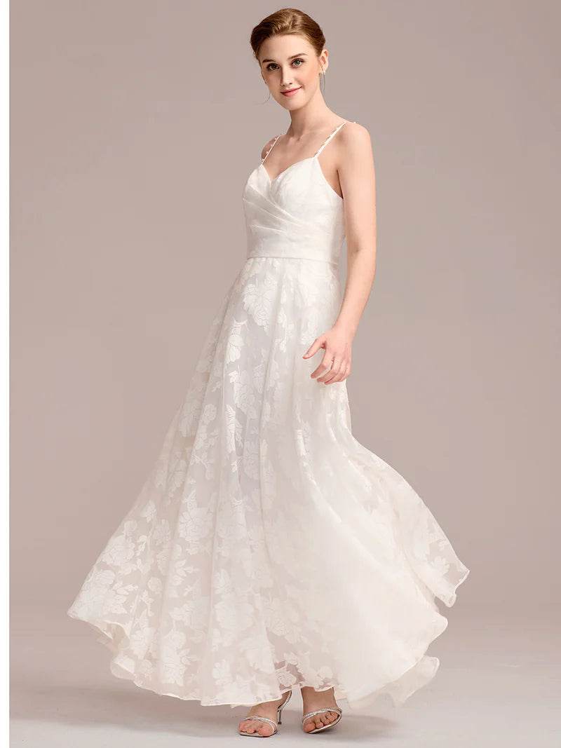 Floral A-Line Bridal Dress – Sweetheart Neckline & Spaghetti Straps - Biamonde